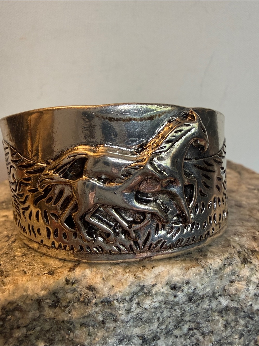 Running Horse Wide Silver Cuff Bracelet